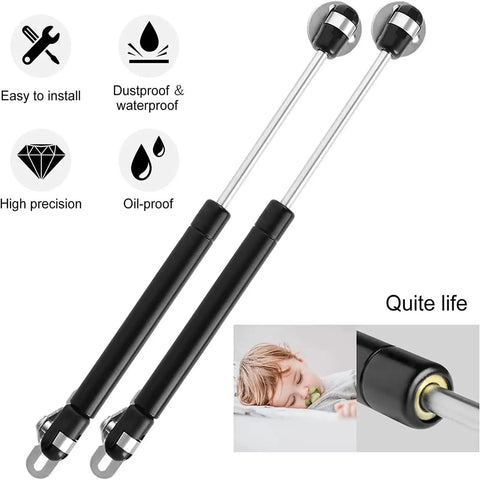 2 Pack Beefy 100N Gas Struts 10 Inch Heavy Duty Gas Springs For Cabinet Lids Toy Boxes And Tool Chests Lift Support Hydraulic Hinges Soft Close Shock Absorbers with child sleeping image inset