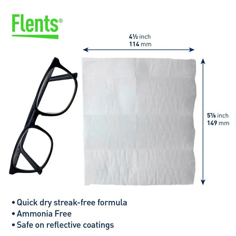 Premoistened Lens Wipes For Glasses And Sunglasses Streak Free 400 Count shown with glasses.