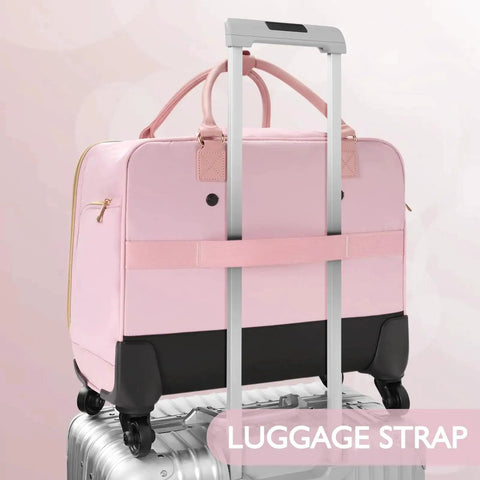 Rolling Laptop Bag For Women With Four Spinner Wheels And Telescopic Extendable Handle TSA Friendly Carry On Roller Case Pink