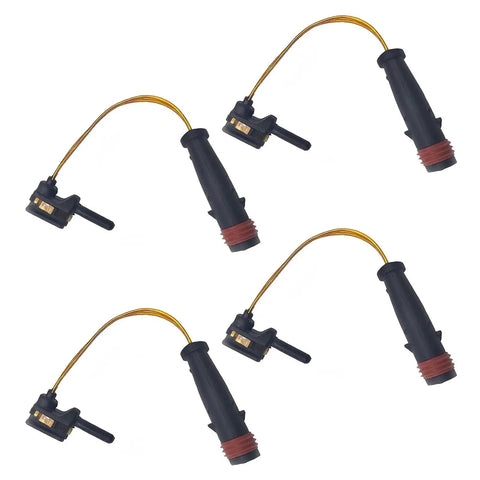 Set of 4 black brake pad wear sensors with orange wires, OEM replacement for Mercedes-Benz.