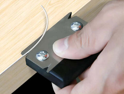 Hand using Pro Grade Woodworking Edge Trimmer For Burrs Edge Banding Cutter And Chamfering Fillet Scraper on wood edge