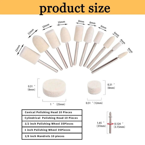 100Pcs Polishing Buffing Wheel Set For Dremel Rotary Tools With One Eighth Inch Shank Assorted Sizes And Shapes By XUPYNAR Pro