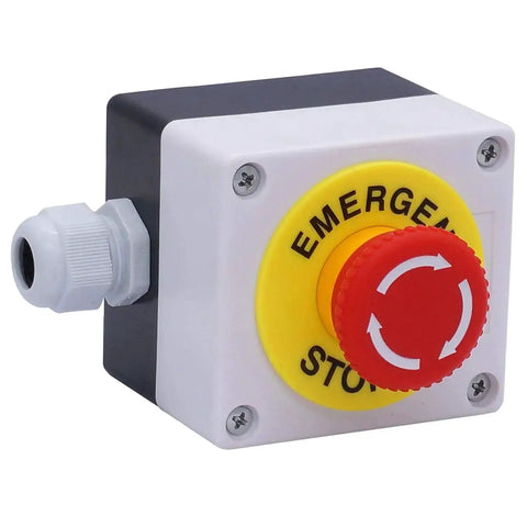 Side view of Emergency Stop Push Button Switch 22mm 2NC Red Mushroom Stop Button Box 10A 440V Industrial Safety Switch with 4 Terminals