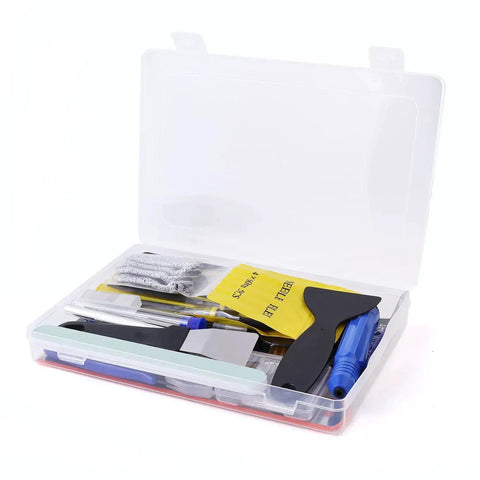 Open box displaying Ultimate 45 Pcs 3D Printer Tool Kit For Cleaning Finishing And Maintenance Includes Nozzle Cleaning Kit Deburring Tools.