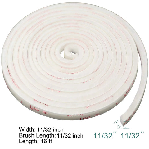 TORRAMI fuzzy brush seal weatherstripping roll, white self-adhesive felt insulation, 11/32 in by 11/32 in by 16 ft.