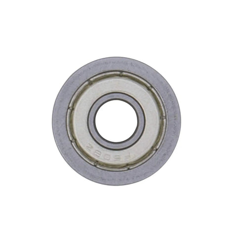 Close-up of Flange Deep Groove Ball Bearing 8x22x7mm F608 ZZ, single unit, front view, silver, shielded design for machinery.