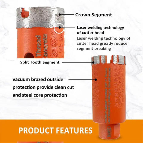 Diamond Core Drill Bit 1.75 Inch Diameter For Concrete Granite Marble Travertine And Terrazzo Dry Or Wet Cutting front view