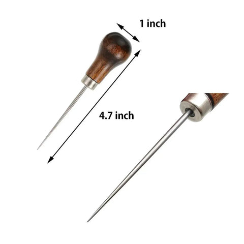 Wood handle awl from 11 Piece Bookbinding Starter Kit For DIY Crafts With Large-Eye Needles, 4.7 inch metal point