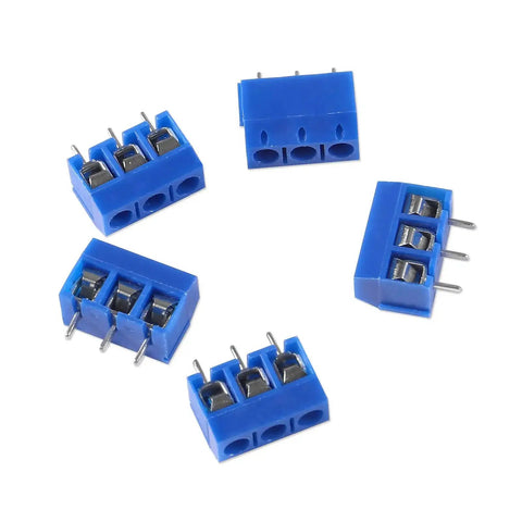 Fifty Piece 5.08mm Pitch PCB Mount Screw Terminal Block Connector Kit with various pin units and blue ABS housing.