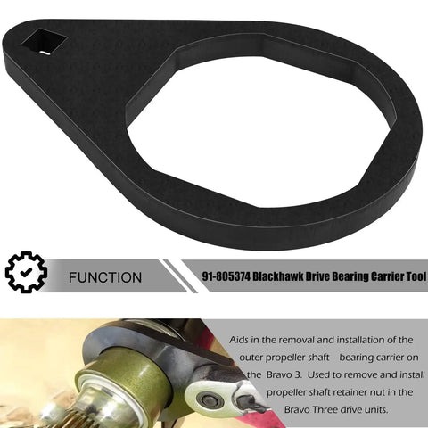 Blackhawk Drive Bearing Carrier Tool 91-805374 for MerCruiser Bravo III Drives, shown on a white background with text description.