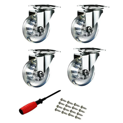 2 Inch Heavy Duty Swivel Caster Wheels Four Pack With Clear Rubber Wheels Top Plate And Screws 360 Degree Rotation