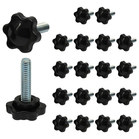 20 Piece Set 1/4-20 Inch Thread Knob Screws With Plastic Star Shaped Nuts for Jig Clamping, 1 Inch Length