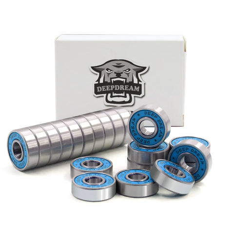 Deep Dream 608RS skateboard bearings, blue seals, chrome steel, double rubber sealed, 8x22x7mm, set of 20