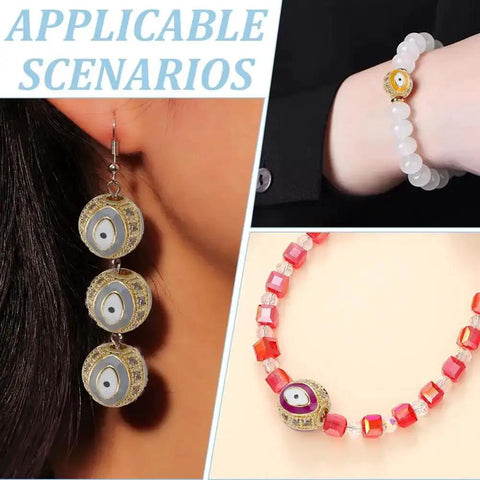 Evil Eye Brass Golden Cubic Zirconia Beads Set in earrings and bracelets for DIY jewelry making