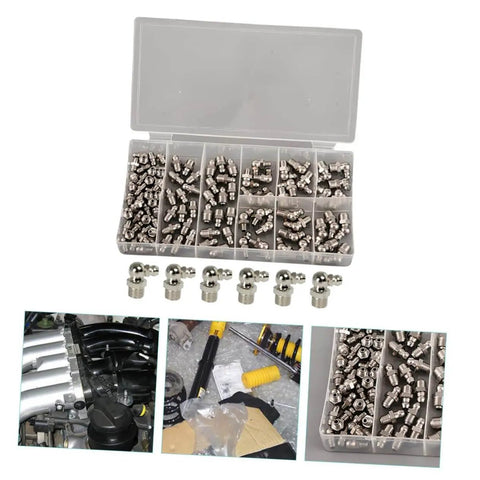 Grease Fitting Kit With Straight Nozzles Nickel Coated Zerk Fittings Assortment For Bearings And Components Easy Install