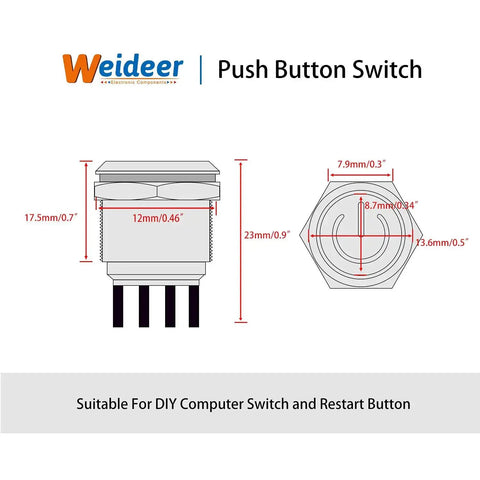 Diagram of 12mm Momentary Push Button Switch With Blue LED Ring That Feels Beefy Tough Metal Chassis Waterproof Power Button