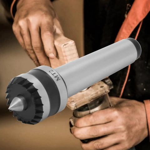 Beefy MT2 Live Tailstock Center For Lathe Projects with CNC Ready Rotary Morse Taper Tool Shaft, shown in use for woodturning.