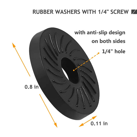 Two Pack Thumb Screw Camera Quick Release Adapters With Rubber Pads And One Quarter Inch Thread Female To Male Quick Release For Camera Mounting Plate L Bracket Mount Tripod Accessory With Rubber Washers close-up view of anti-slip rubber washer with 1/4-inch hole