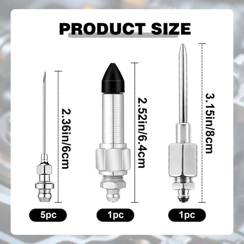 Grease Gun Needle Tip Kit 7 Piece Set With 5 Needle Nozzles 1 Dispenser And 1 Rubber Nipple Adapter For Narrow Spaces Precision
