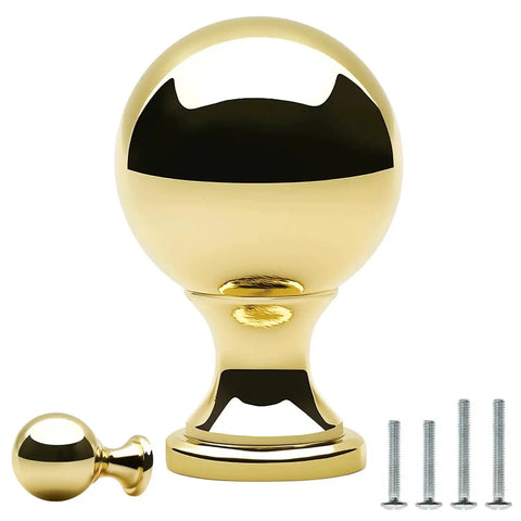 Image of a polished gold ball cabinet knob with 1-inch diameter, shown with screws, from the 10 Pack Polished Gold Ball Cabinet Knobs Set 1 Inch Diameter Zinc Alloy Dresser Drawer Handles With 1 Inch And 1.5 Inch Screws For Easy Installation Shiny Brass Kitchen Cabinet And Bathroom Furniture Hardware.