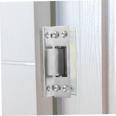 Sturdy Invisible Hinge For Secret Door And Hidden Cabinet Heavy Duty Metal Barn Door Hinge installed on white door panel