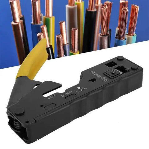 3 In 1 Network Wire Crimping Tool With Cutter And Stripper Adjustable Crimp Modes For CAT5 CAT6 CAT7 Ethernet And 8P8C 6P6C Crystal Head Plier With Non Slip PVC Handle Yellow