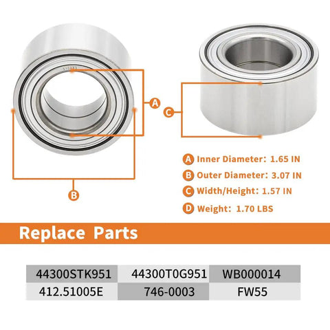 Two Pack Beefed-Up 510093 Front Wheel Hub Bearing dimensions for Hyundai Elantra 2007-2018 Veloster 2012-2017