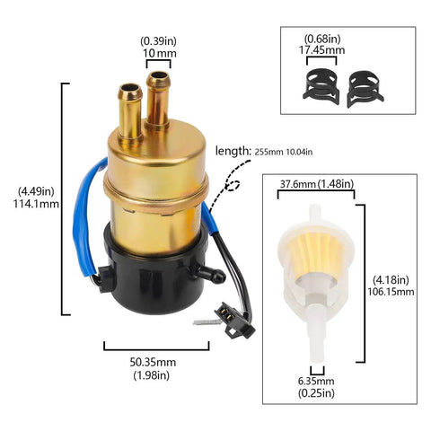 12V Electric Fuel Pump For Honda VT750C Shadow ACE 750 And CBR600F VT1100C3 1987 To 1994, 42 LPH Flow with dimensions
