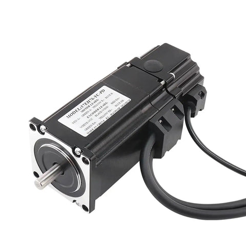 MUOFFQHA servo motor, NEMA 23, model 57EH76-YC-PD, black metal housing with shaft and dual cables