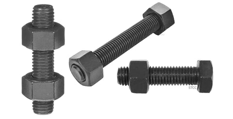 3 Inch Black Oxide Stud And Hex Nut B7 Grade Half Inch 13 Thread Pack 4, showing different installation views in black finish