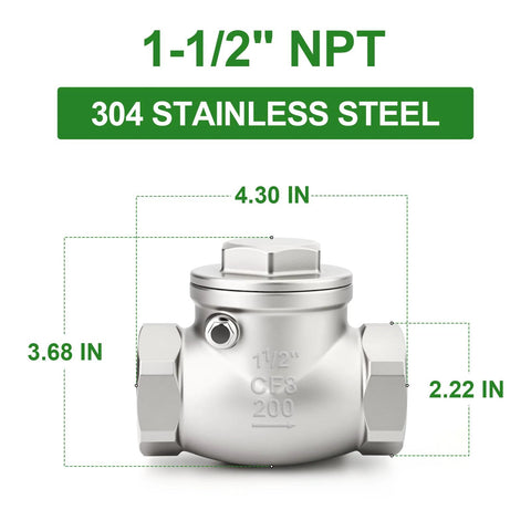 1-1/2 in NPT female swing check valve, 304 stainless steel, backflow prevention, Amazon BISS