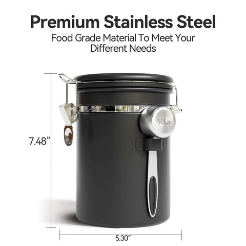 Airtight Stainless Steel Coffee Canister With Window 22 Oz Pantry Storage For Ground Coffee Beans Espresso Tea Sugar Rice Cereal