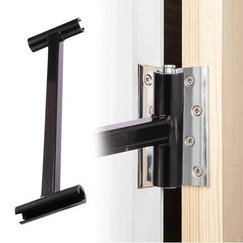 Hinge Adjustment Tool For Sagging And Misaligned Doors installed to fix jamming, shown in use on a commercial-grade hinge.