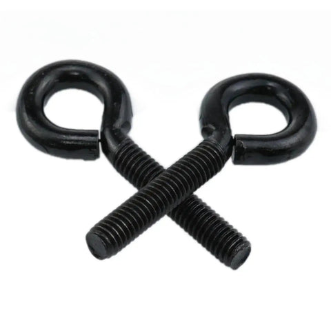 Beefy Heavy Duty Eye Bolts With Nuts And Washers 1/4 Inch By 1.18 Inch Lifting Ring Hooks, black carbon steel finish, crisscrossed