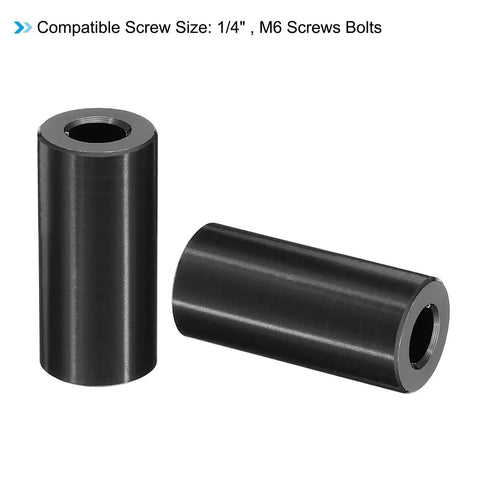 Aluminum M6 Spacers Set Of Five, Round Standoffs with 1/2" OD, 1" Length, Black Finish, for Car, Bike, Machinery, and DIY Projects