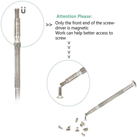 Close-up of magnetic mini precision screwdriver from 11-Piece Mini Precision Screwdriver Set with screws.