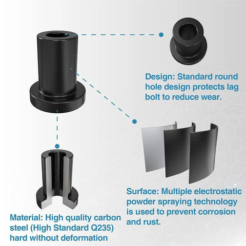 Close-up of 1-3/8 Inch Sliding Barn Door Track Spacers Replacement Kit With Adjustable Carbon Steel Connectors Including Lag Bolts And Wall Anchors Pack Of 4 showing design and material details.