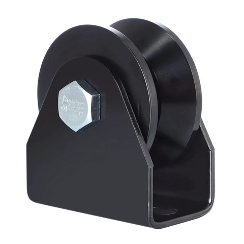 Front view of Four Pack V Groove Caster Two Point Five Inch Wheel Sliding Gate Wheel Rigid Caster with steel body for gates