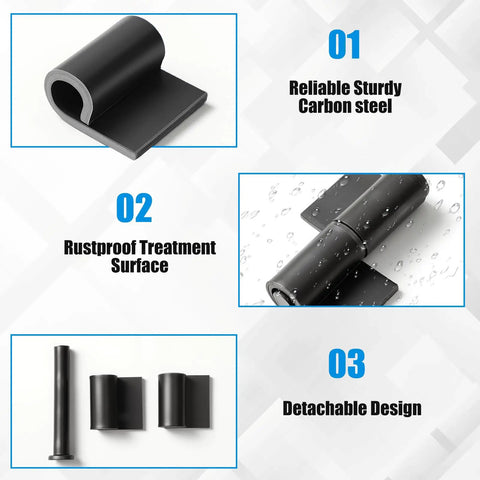 Four Pack Heavy Duty Weld On Gate Hinges Set Of 4 Barrel Style Steel Hinges With Detachable Pins. Close-up of carbon steel, rustproof surface, and detachable design.