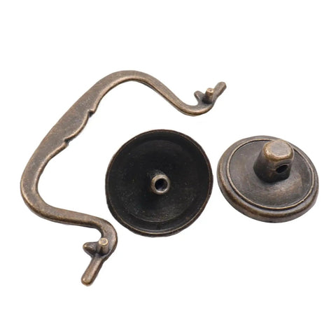 Set Of 6 Antique Bail Handle Drop Pulls With Screws In Vintage Bronze, zinc alloy construction, disassembled view