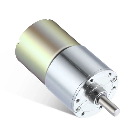 Beefy 12V DC Gear Motor 150 RPM high torque geared motor with all metal gears and copper wire rotor, D shaped output shaft, 37mm diameter.