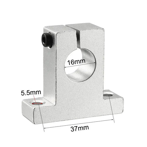 Close-up of SK16 aluminum rail guide support with dimensions for Heavy Duty Aluminum Linear Motion Rail Clamping Kit For 16mm Shafts 4Pcs SK16 Rail Guide Supports For Rock Solid Smooth Precise Movement In CNC DIY Projects And Robotics.
