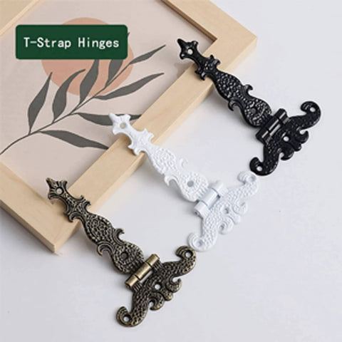 Decorative Zinc Alloy Tee Hinge White Finish T Strap Hinges for doors and wooden boxes 4.45 inch long by 2.72 inch wide