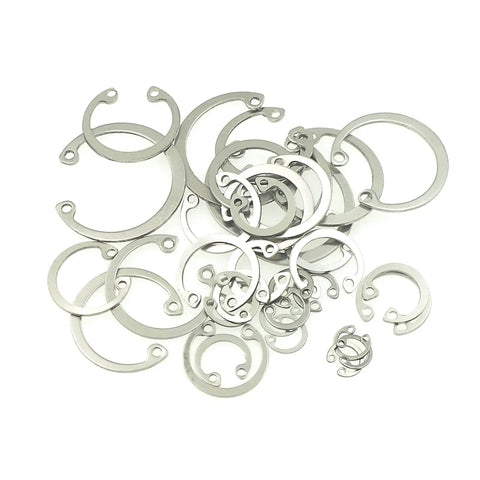 Internal Snap Ring Kit 8mm To 30mm Assortment 240 Pieces C Clips Retaining Rings scattered on white background