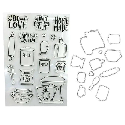 Silicone Clear Stamp And Die Set For Card Making And Diy Embossing Projects with kitchen-themed TPR stamps and carbon steel dies.