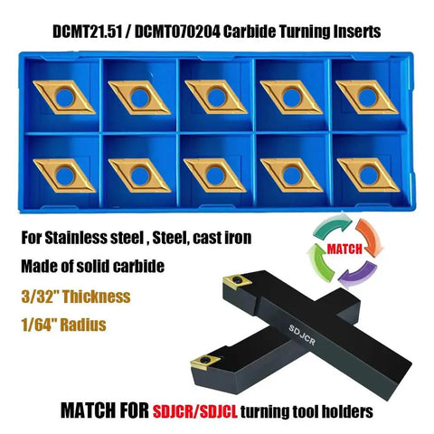 Beefed Up Carbide Turning Inserts Set For CNC Lathe CCMT060204 CCMT21.51 And DCMT070204 DCMT21.51 With TISIN Coating
