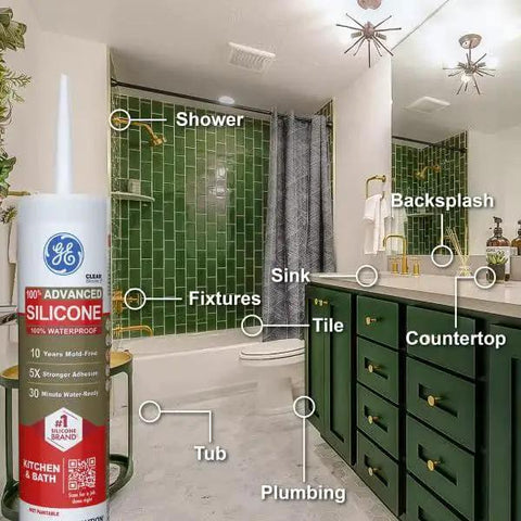 Waterproof Kitchen And Bathroom Silicone Caulk White 10 Oz 1 Pack Strong Adhesion tube in bathroom setting