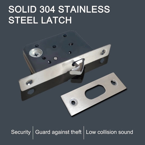 Privacy Pocket Door Lock Hardware 6.3 Inch Sliding Barn Door Lock With Keys Concealed Recessed Door Handle For Bathroom Bedroom Barn Home Black Finish Heavy Duty Zinc Alloy And Copper Lock Mechanism Delivers Smooth Quiet Operation showing solid 304 stainless steel latch and plate for security.