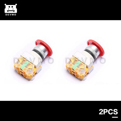 Red Mushroom Emergency Stop Push Button Switch 22mm CNC DPST Latching E Stop shown in a 2 Pack for Industrial Machinery