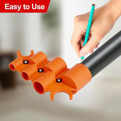 Depth Gauge And Pipe Deburring Tool Kit For PVC PPR CPVC PEX Copper Brass Aluminum Tubing, showing hands using tool on black pipe